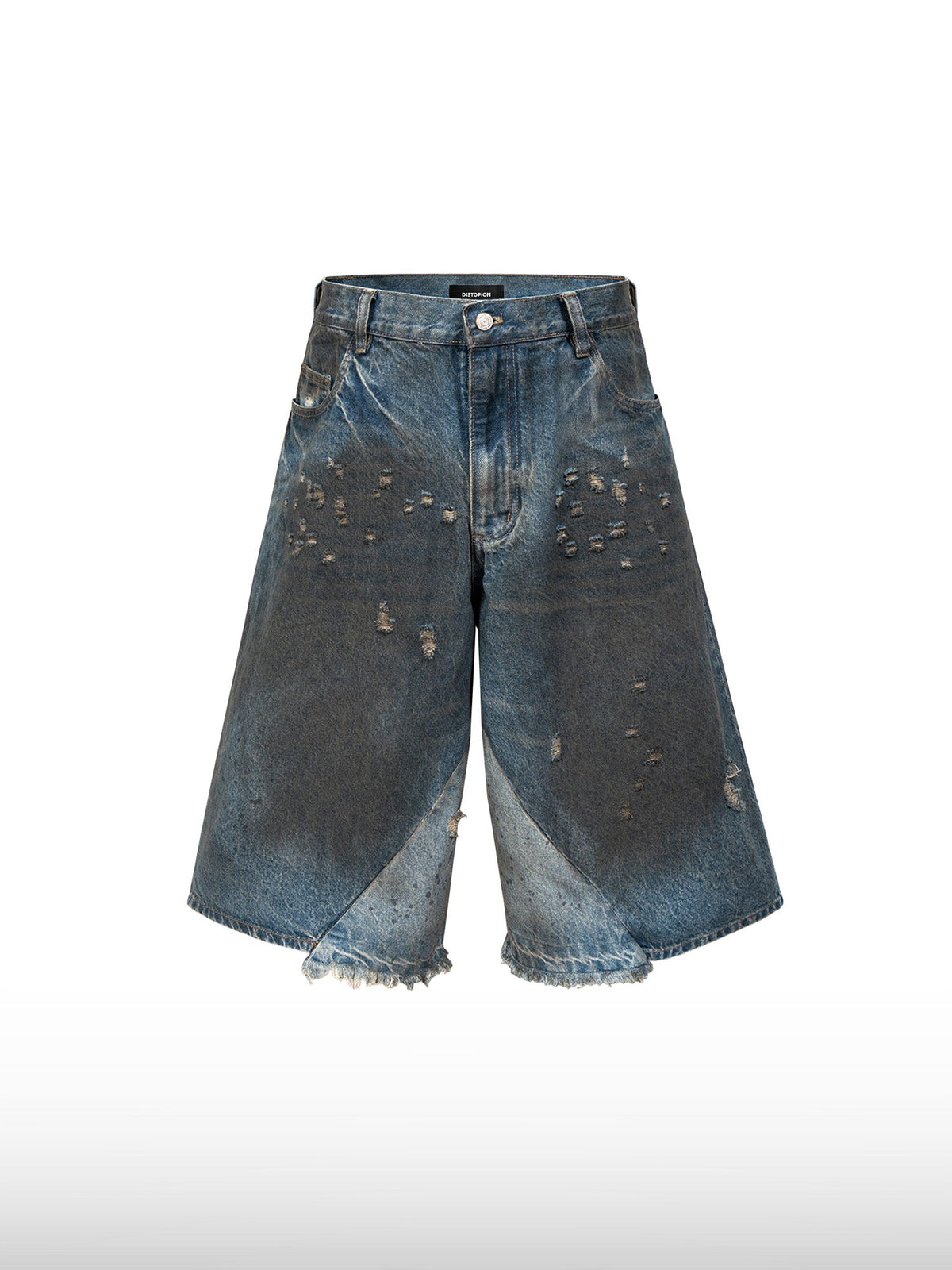 Distressed Wide-Leg Denim Shorts