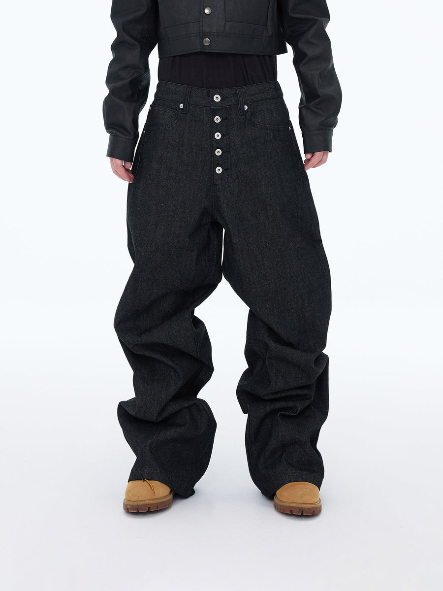 Button-Fly Wide Jeans