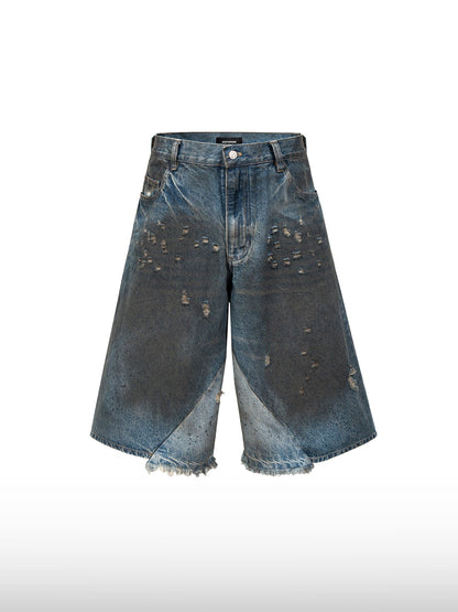 Distressed Wide-Leg Denim Shorts