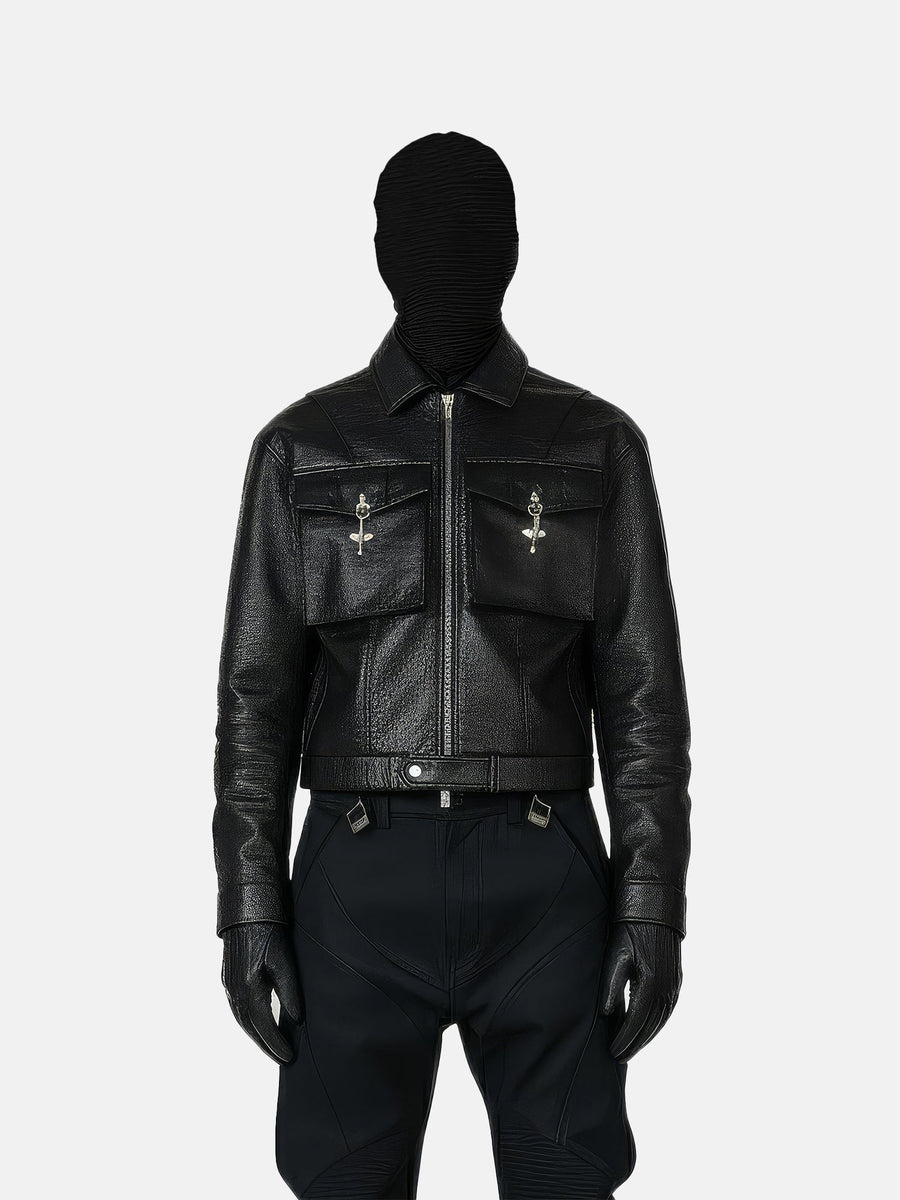 Lock Detail Leather Jacket