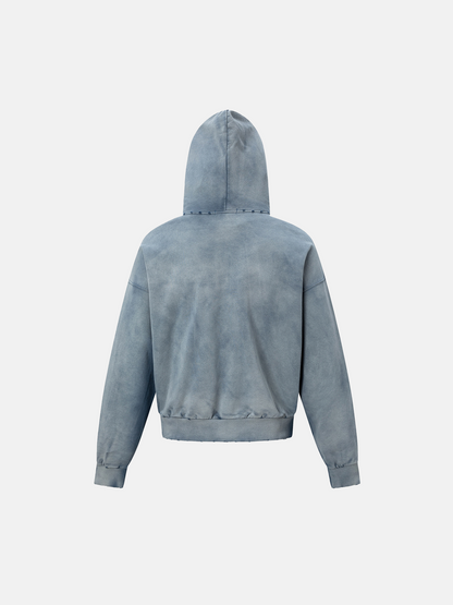 Patched Blue Zip Hoodie