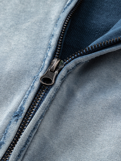 Patched Blue Zip Hoodie