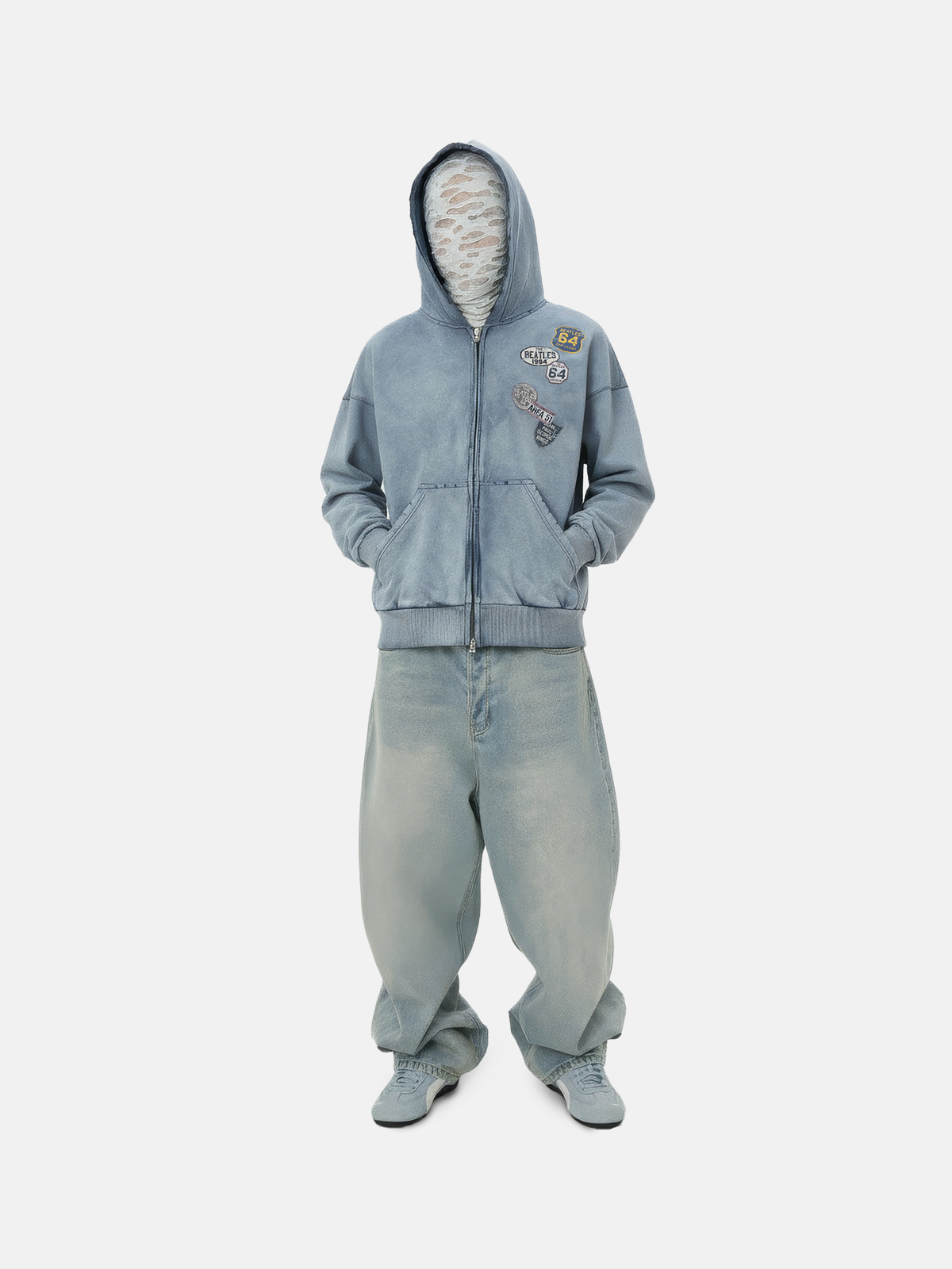 Patched Blue Zip Hoodie