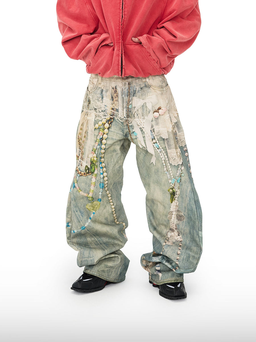 Pearl Print Wide-Leg Pants